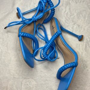 Electric Blue High Heeled Sandals with Strappy Design and Stiletto Heel